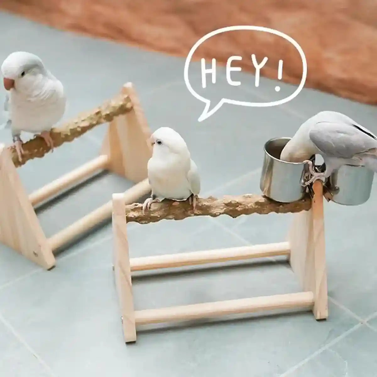 Wooden Desktop Feeder with Bowls Ideal Bird Perch Stand for Small Parrots