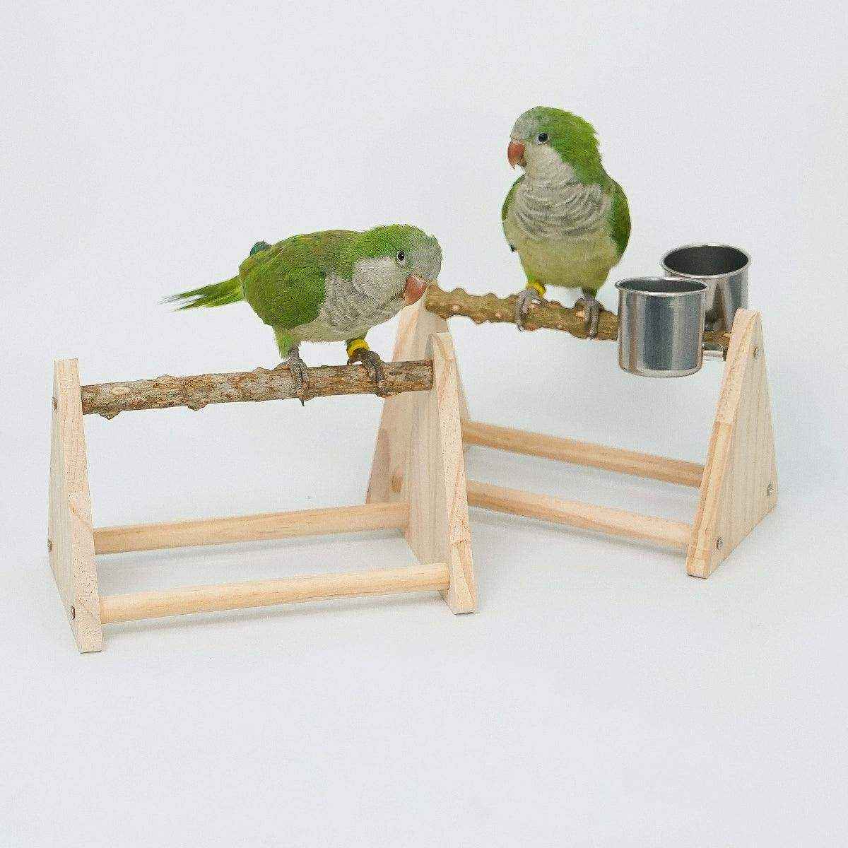 Wooden Desktop Feeder with Bowls Ideal Bird Perch Stand for Small Parrots