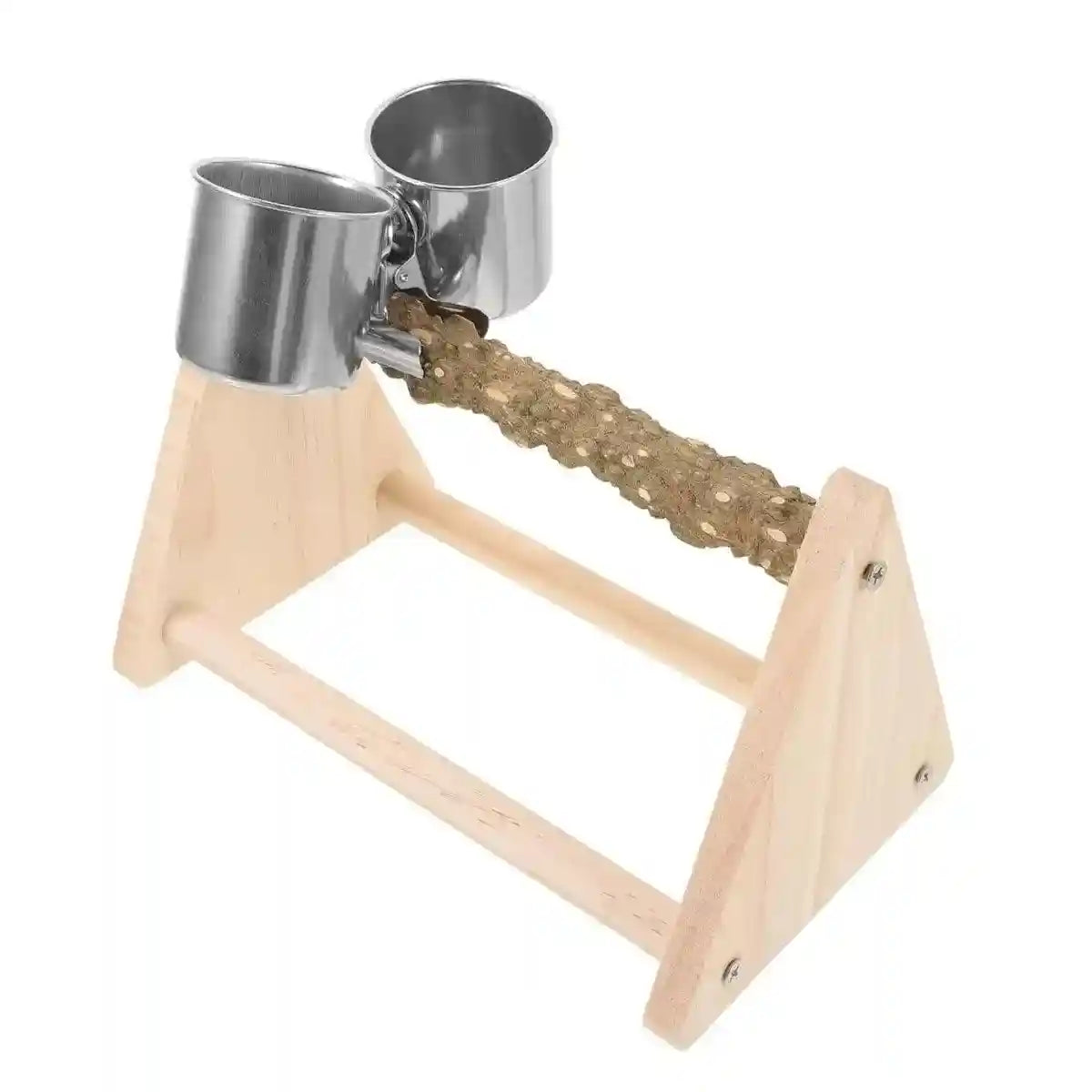 Wooden Desktop Feeder with Bowls Ideal Bird Perch Stand for Small Parrots