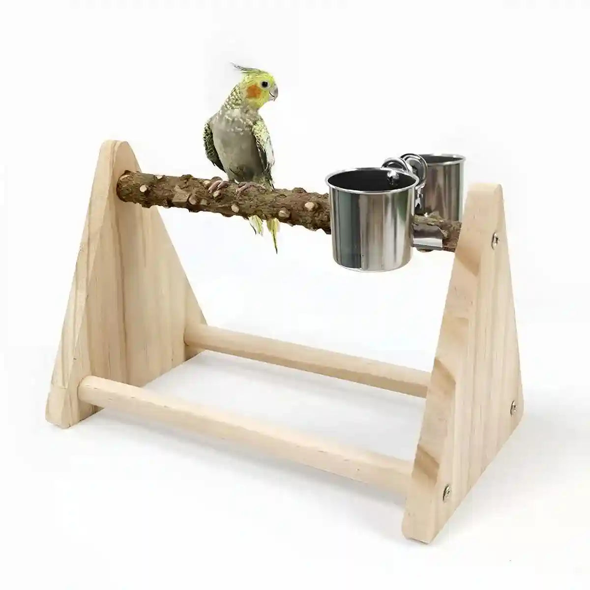 Wooden Desktop Feeder with Bowls Ideal Bird Perch Stand for Small Parrots
