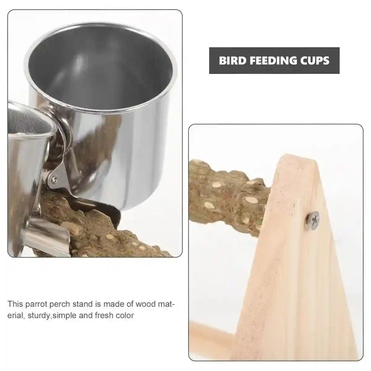 Wooden Desktop Feeder with Bowls Ideal Bird Perch Stand for Small Parrots