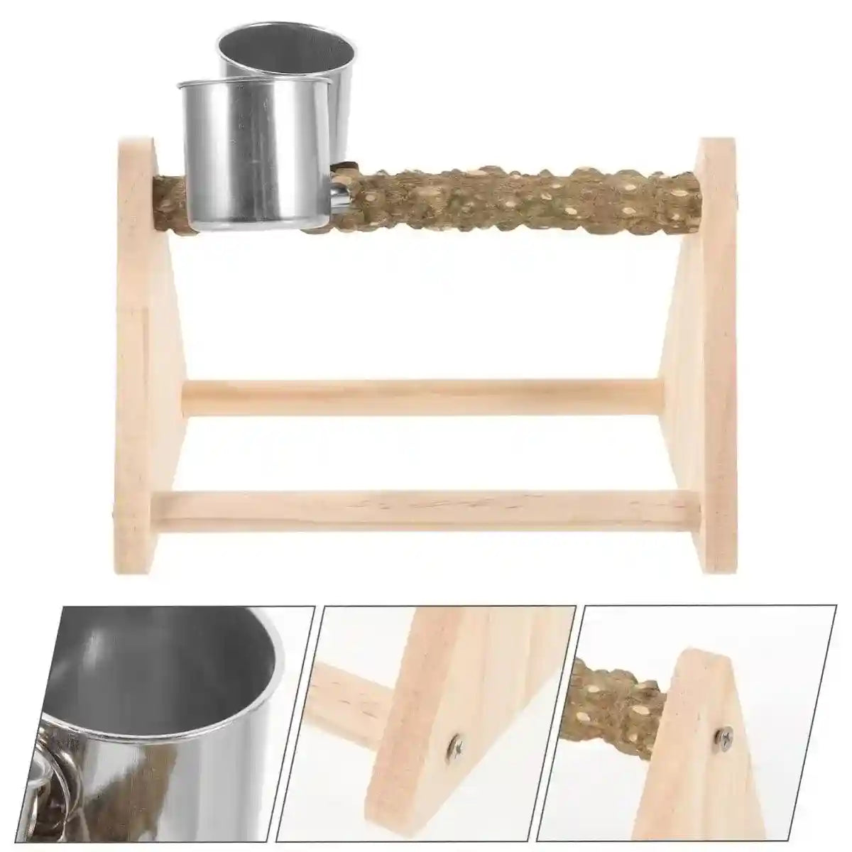 Wooden Desktop Feeder with Bowls Ideal Bird Perch Stand for Small Parrots