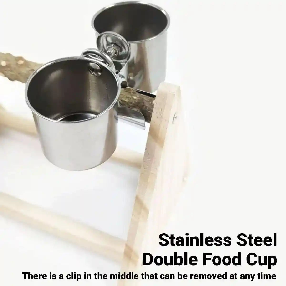 Wooden Desktop Feeder with Bowls Ideal Bird Perch Stand for Small Parrots