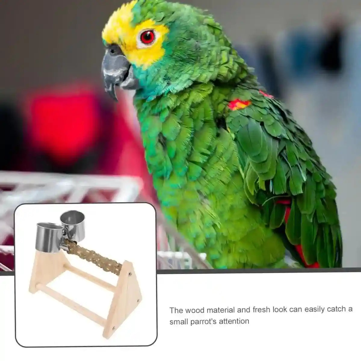 Wooden Desktop Feeder with Bowls Ideal Bird Perch Stand for Small Parrots