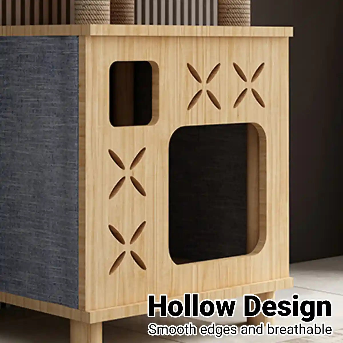 Solid Wood Cat Bed House with Climbing Platform Modern Pet Furniture