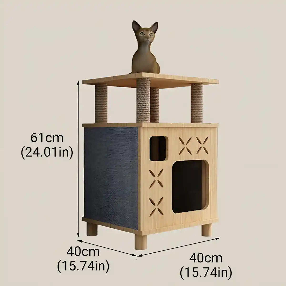 Solid Wood Cat Bed House with Climbing Platform Modern Pet Furniture
