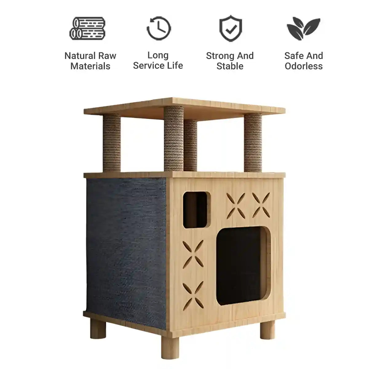 Solid Wood Cat Bed House with Climbing Platform Modern Pet Furniture