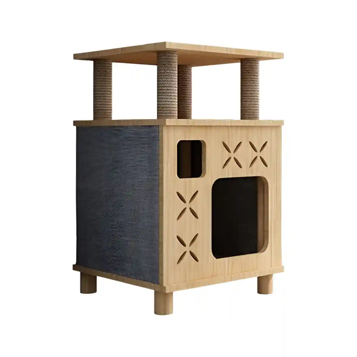 Solid Wood Cat Bed House with Climbing Platform Modern Pet Furniture