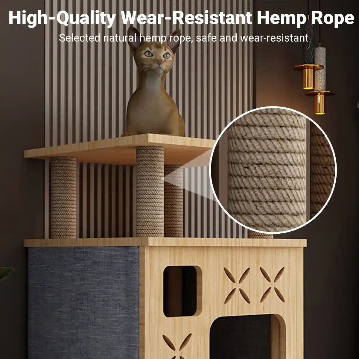 Solid Wood Cat Bed House with Climbing Platform Modern Pet Furniture
