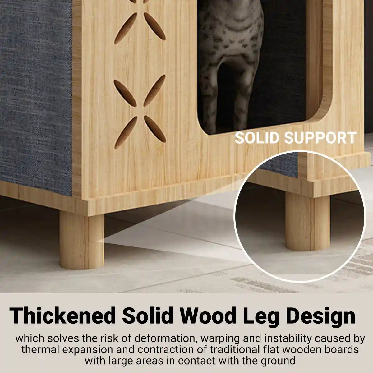 Solid Wood Cat Bed House with Climbing Platform Modern Pet Furniture