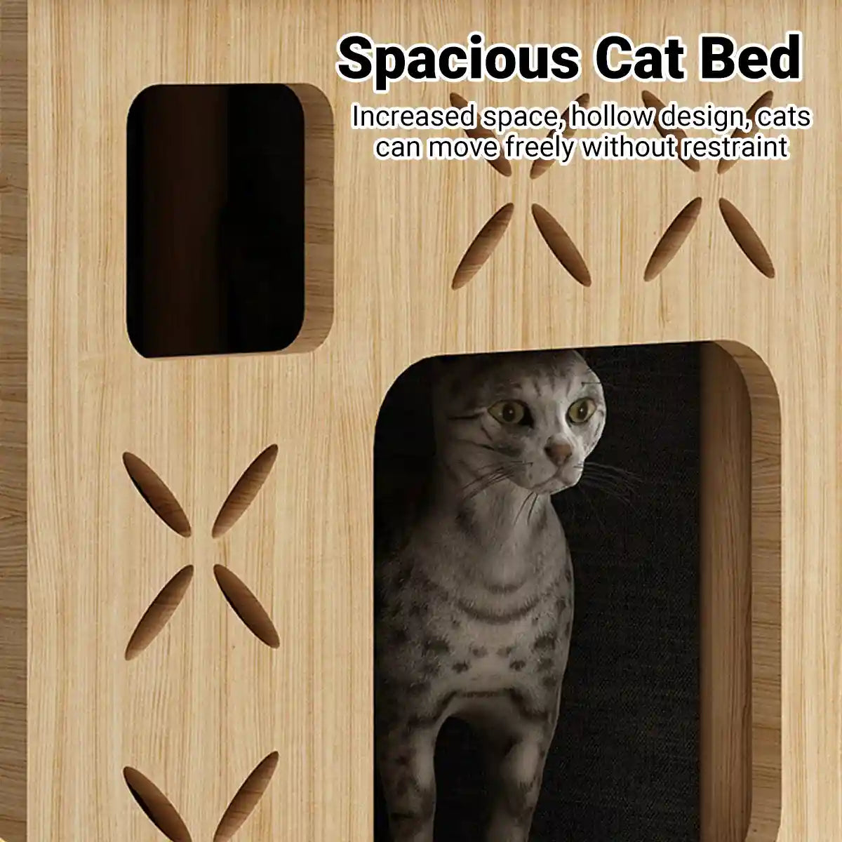 Solid Wood Cat Bed House with Climbing Platform Modern Pet Furniture