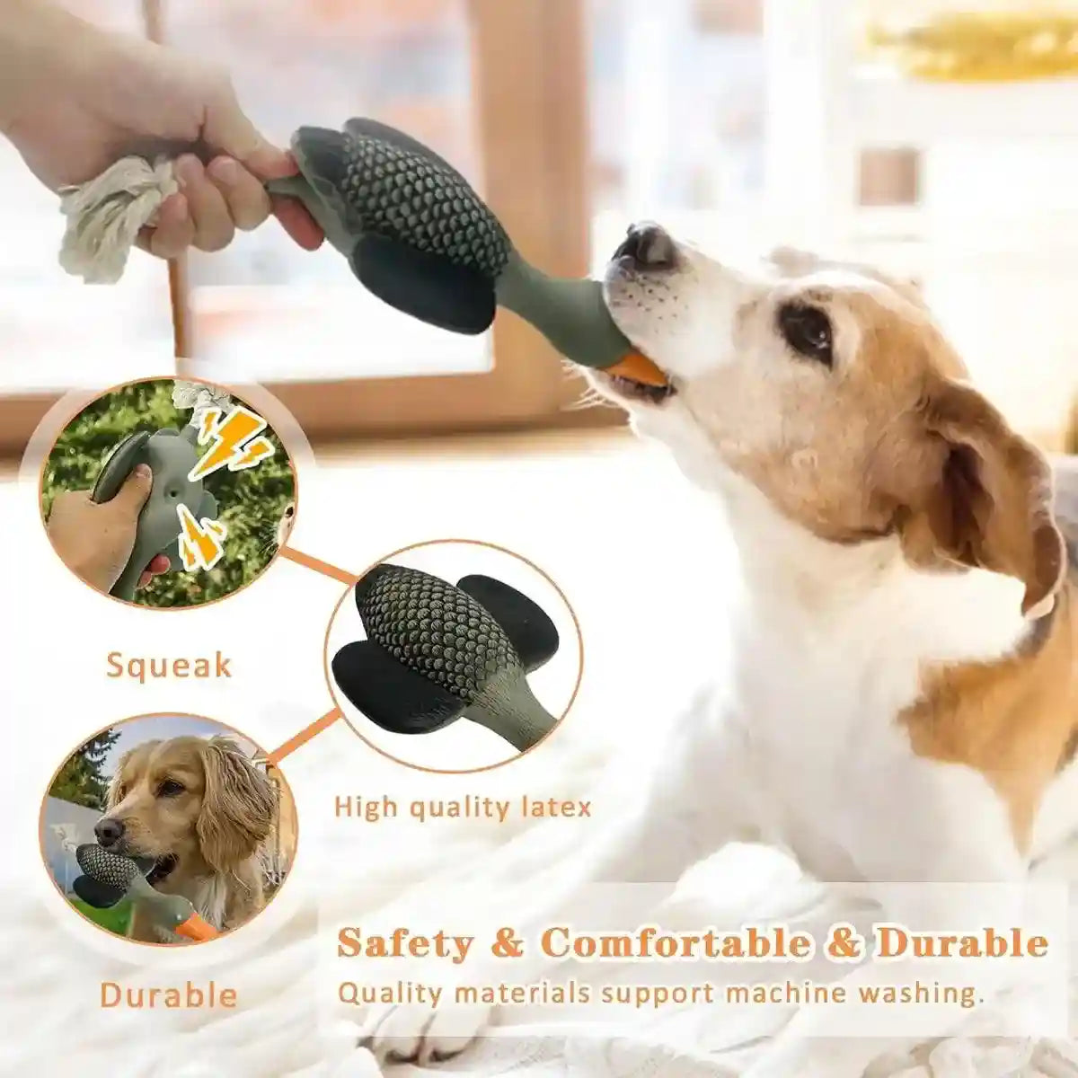 Durable Squeaky Dog Toy with Rope Tail for Interactive Chewing Fun