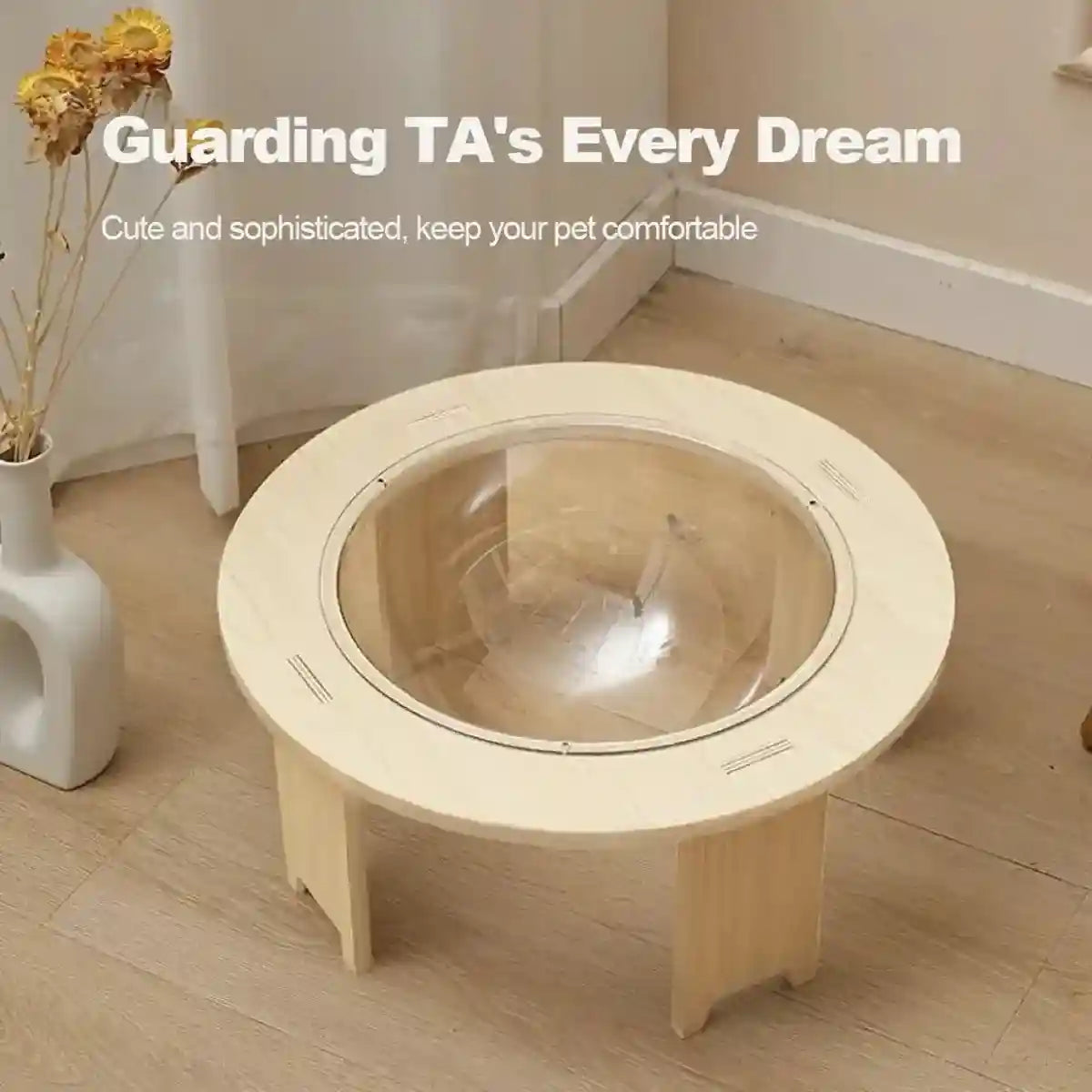 Modern Wooden Stand Space Capsule Cat Nest with Clear Bowl