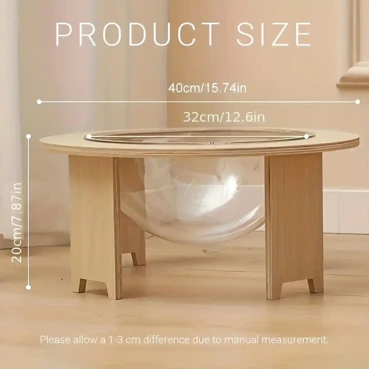 Modern Wooden Stand Space Capsule Cat Nest with Clear Bowl