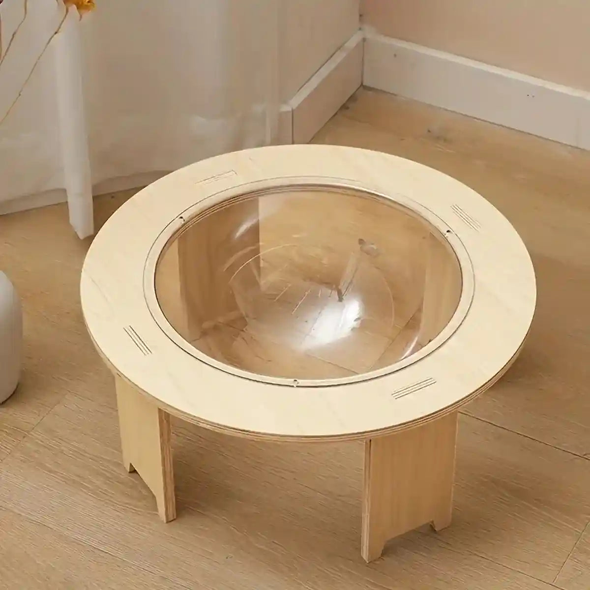 Modern Wooden Stand Space Capsule Cat Nest with Clear Bowl
