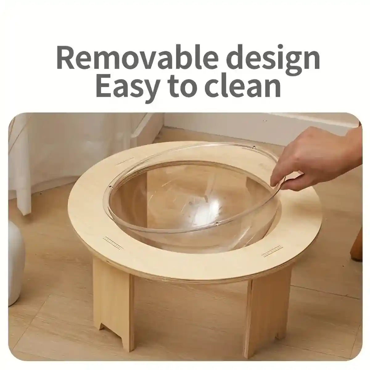 Modern Wooden Stand Space Capsule Cat Nest with Clear Bowl