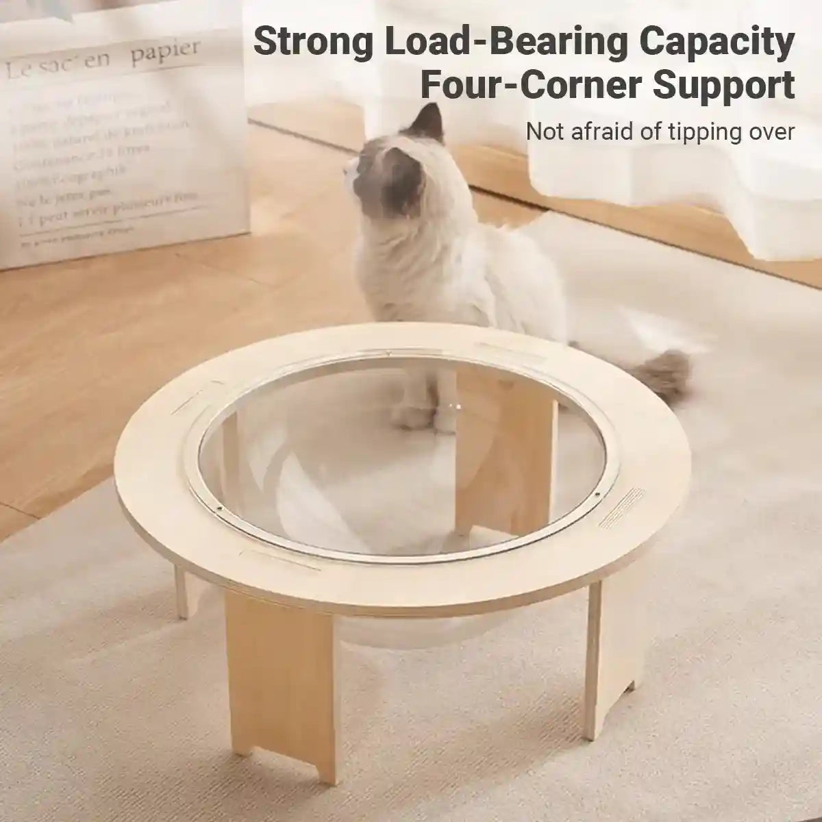 Modern Wooden Stand Space Capsule Cat Nest with Clear Bowl