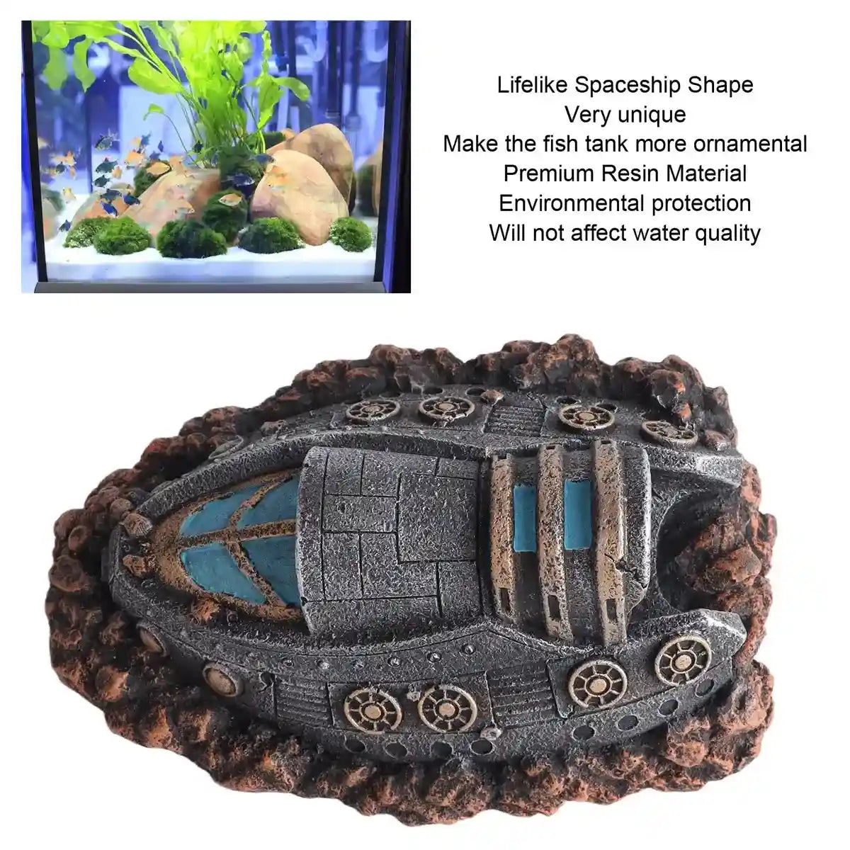 Spaceship Aquarium Decoration Resin Fish Tank Ornament