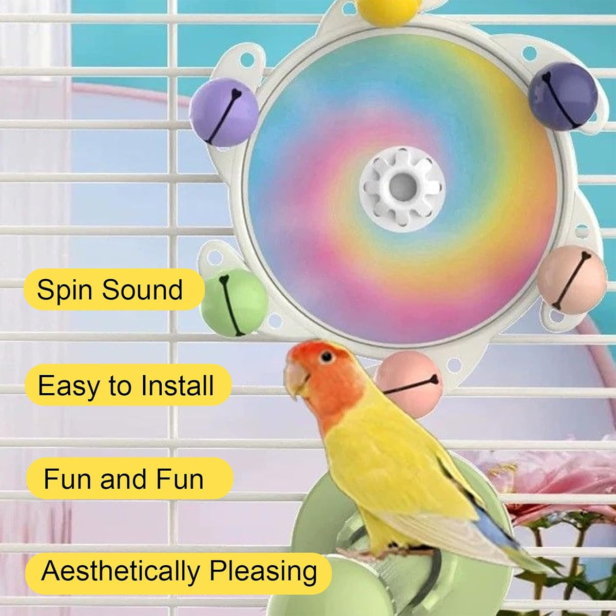 UFO Bird Cage Spinner Wheel Toy Interactive Bird Cage Accessory