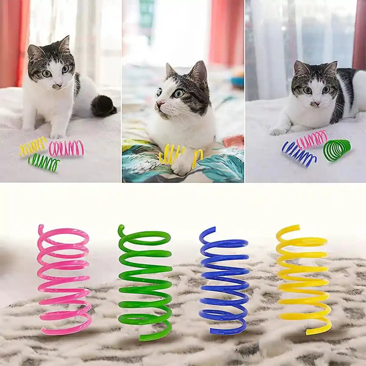 Interactive Spring Cat Toy Colorful Plastic Springs for Indoor Play