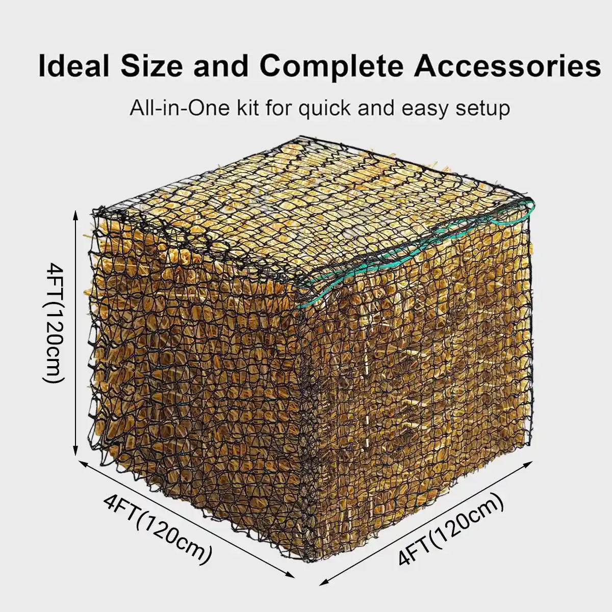 Round Hay Bag 4×4×4FT Large Slow Feeder for Horses Cattle & Livestock