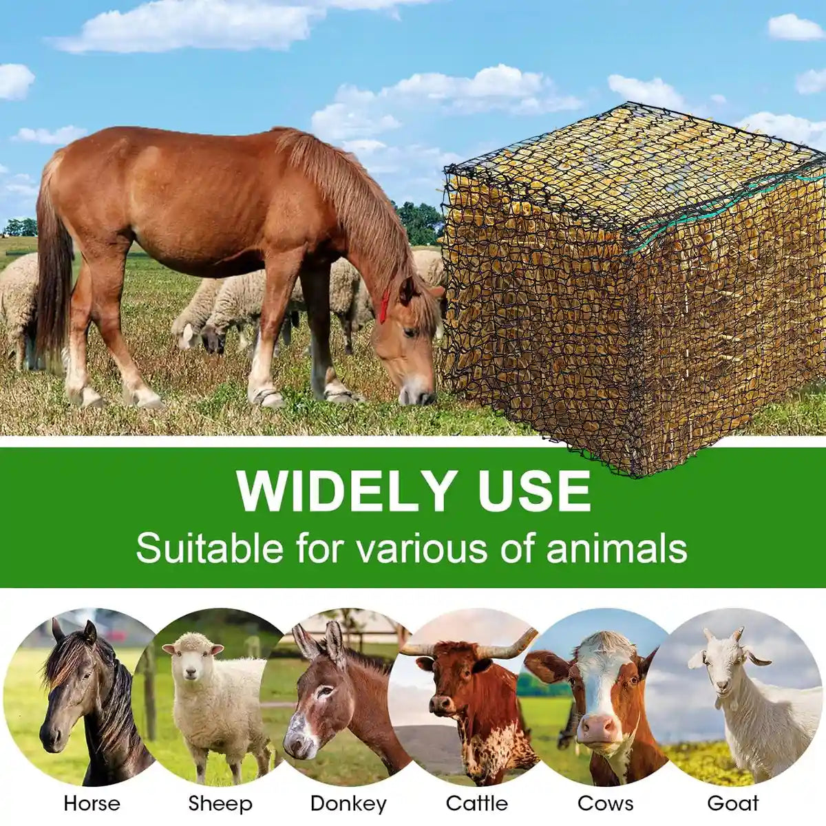 Round Hay Bag 4×4×4FT Large Slow Feeder for Horses Cattle & Livestock