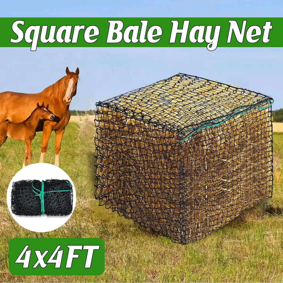 Round Hay Bag 4×4×4FT Large Slow Feeder for Horses Cattle & Livestock