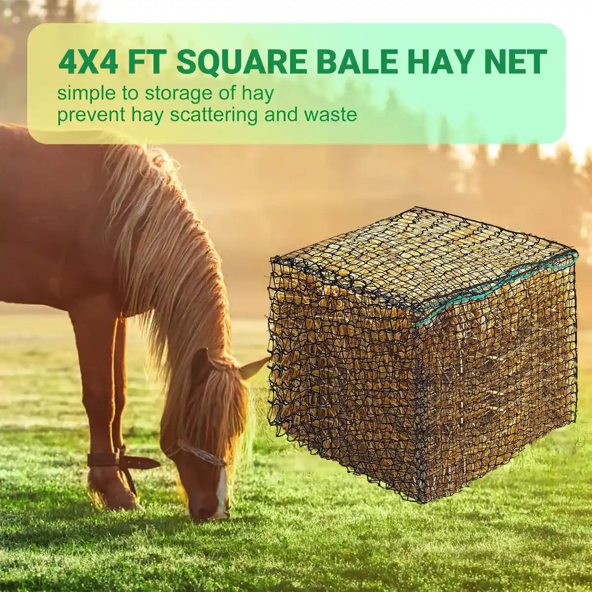 Round Hay Bag 4×4×4FT Large Slow Feeder for Horses Cattle & Livestock