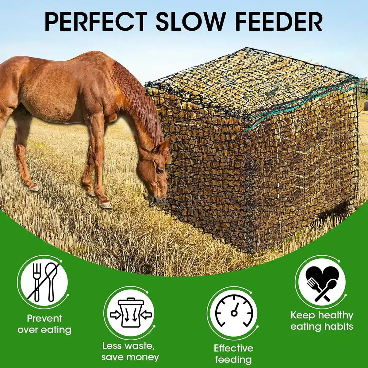 Round Hay Bag 4×4×4FT Large Slow Feeder for Horses Cattle & Livestock