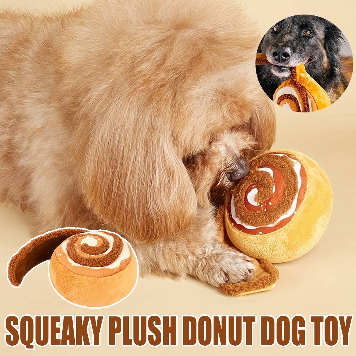 Squeaky Plush Donut Dog Toy Cinna-bone