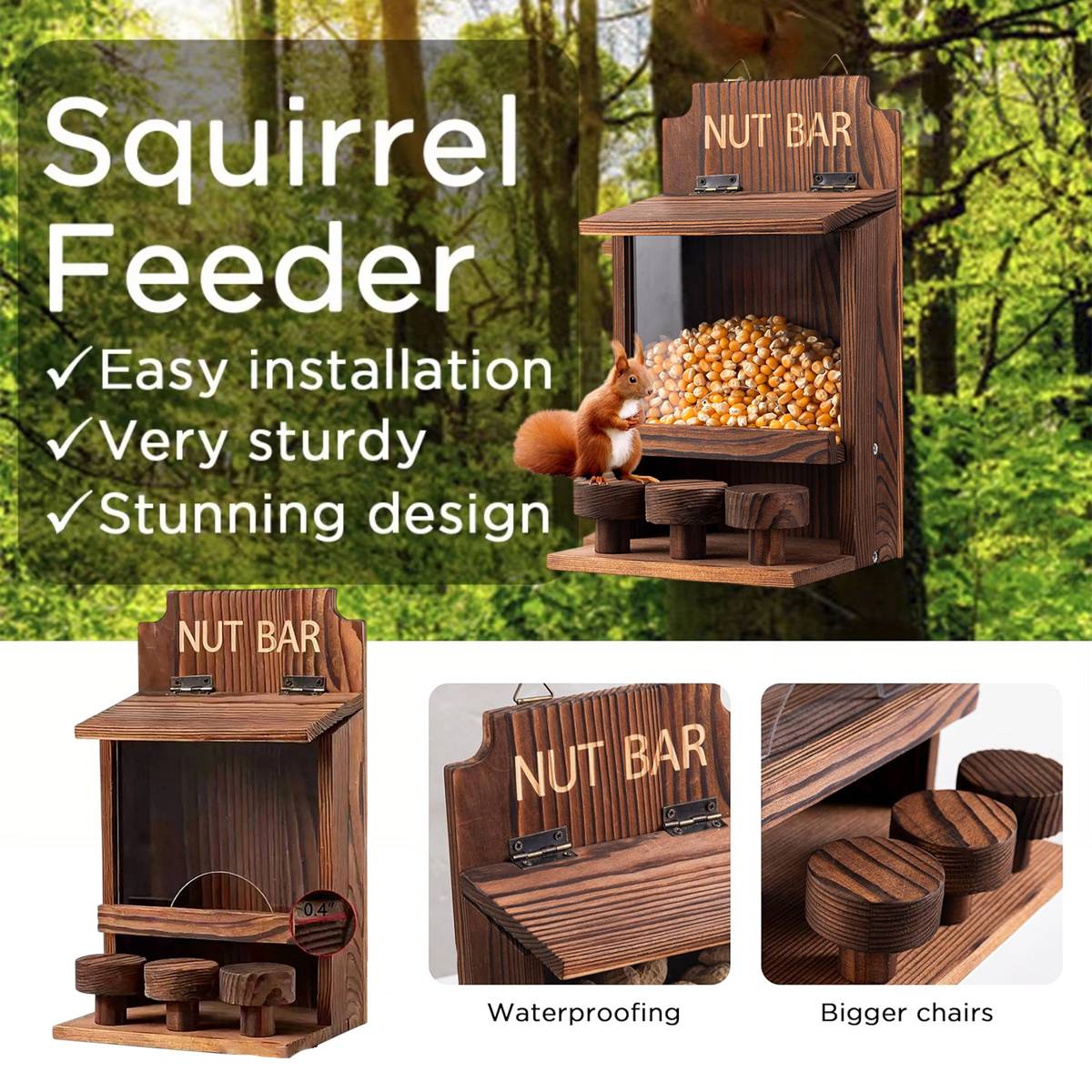 Squirrel Feeder Wooden Nut Bar Outdoor Hanging Feeder