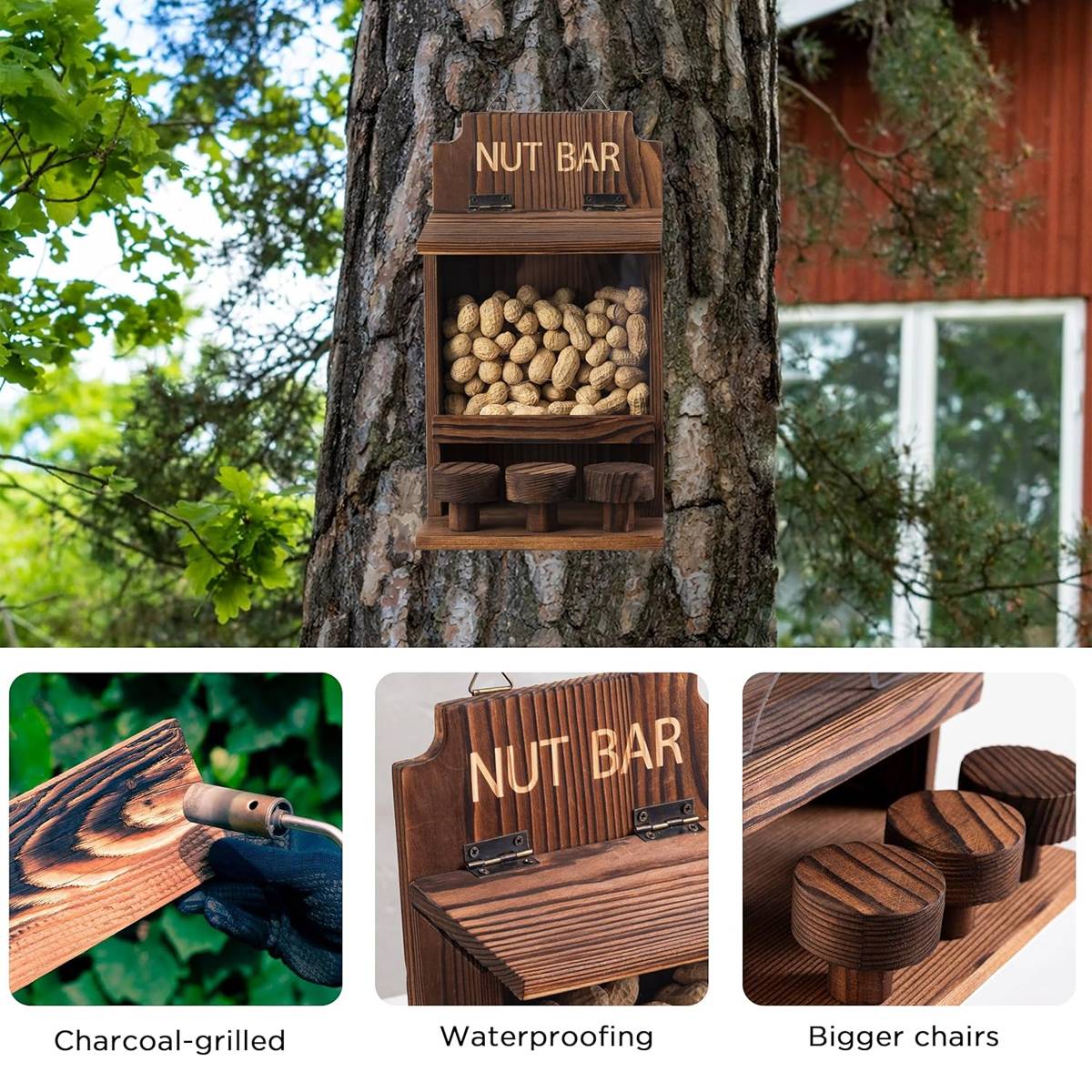Squirrel Feeder Wooden Nut Bar Outdoor Hanging Feeder