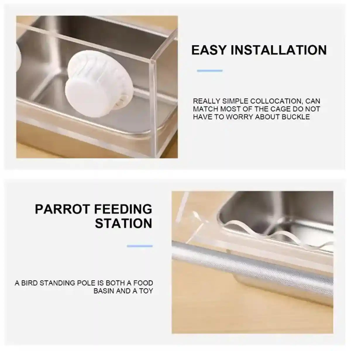 Durable Stainless Steel Bird Bowl with Acrylic Feeder for Mess-Free Feeding