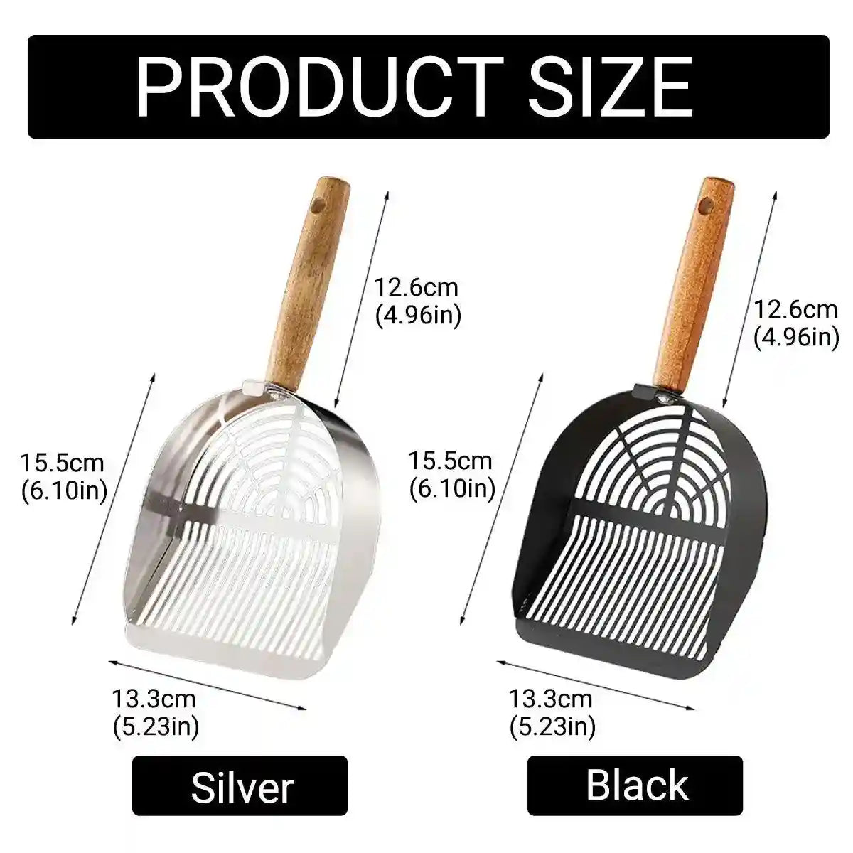 Stainless Steel Cat Litter Scoop with Wooden Handle