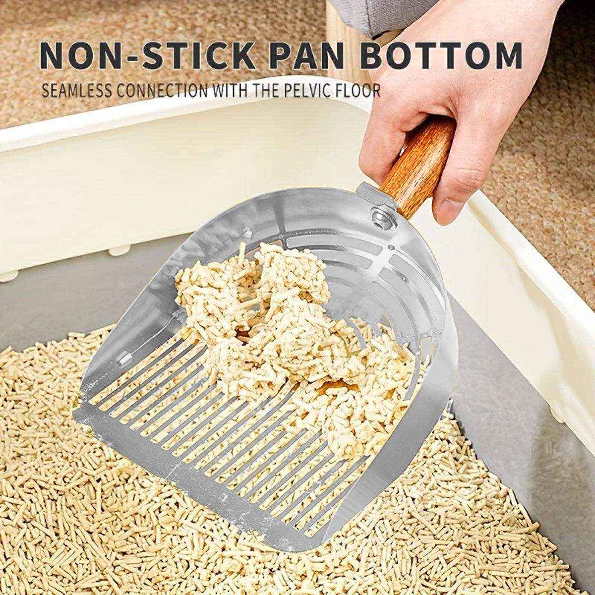 Stainless Steel Cat Litter Scoop with Wooden Handle