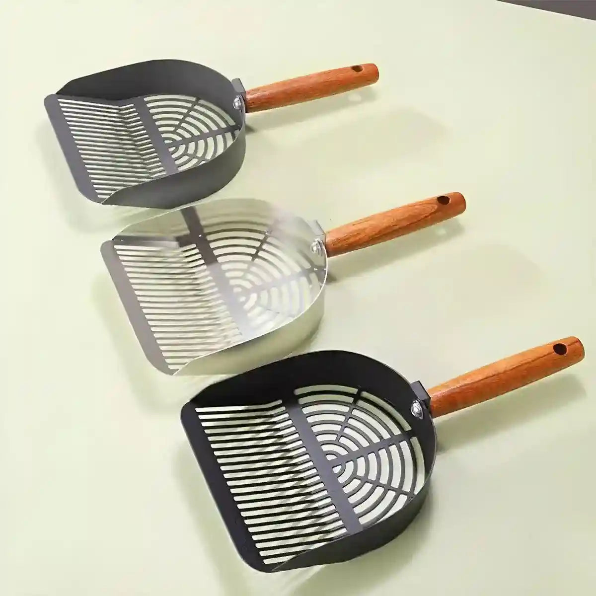 Stainless Steel Cat Litter Scoop with Wooden Handle