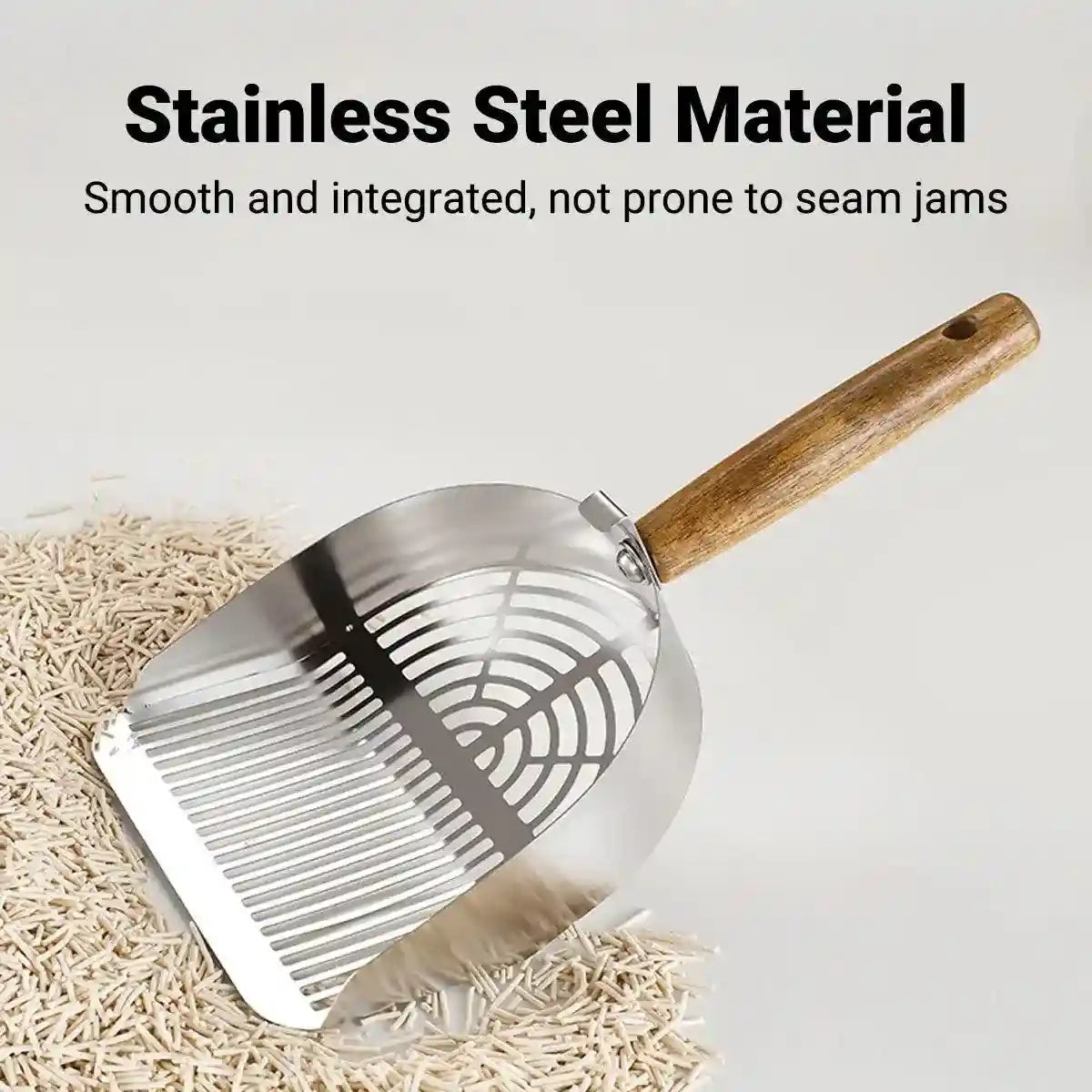 Stainless Steel Cat Litter Scoop with Wooden Handle