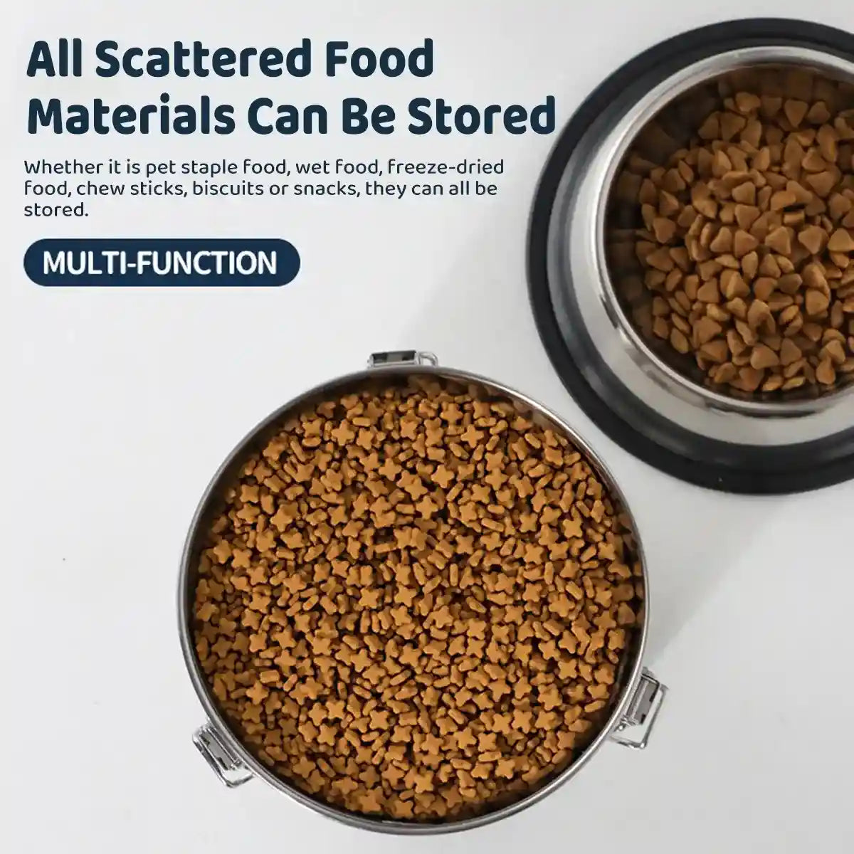 Stainless Steel Pet Food Storage Container with Airtight Locking Clips