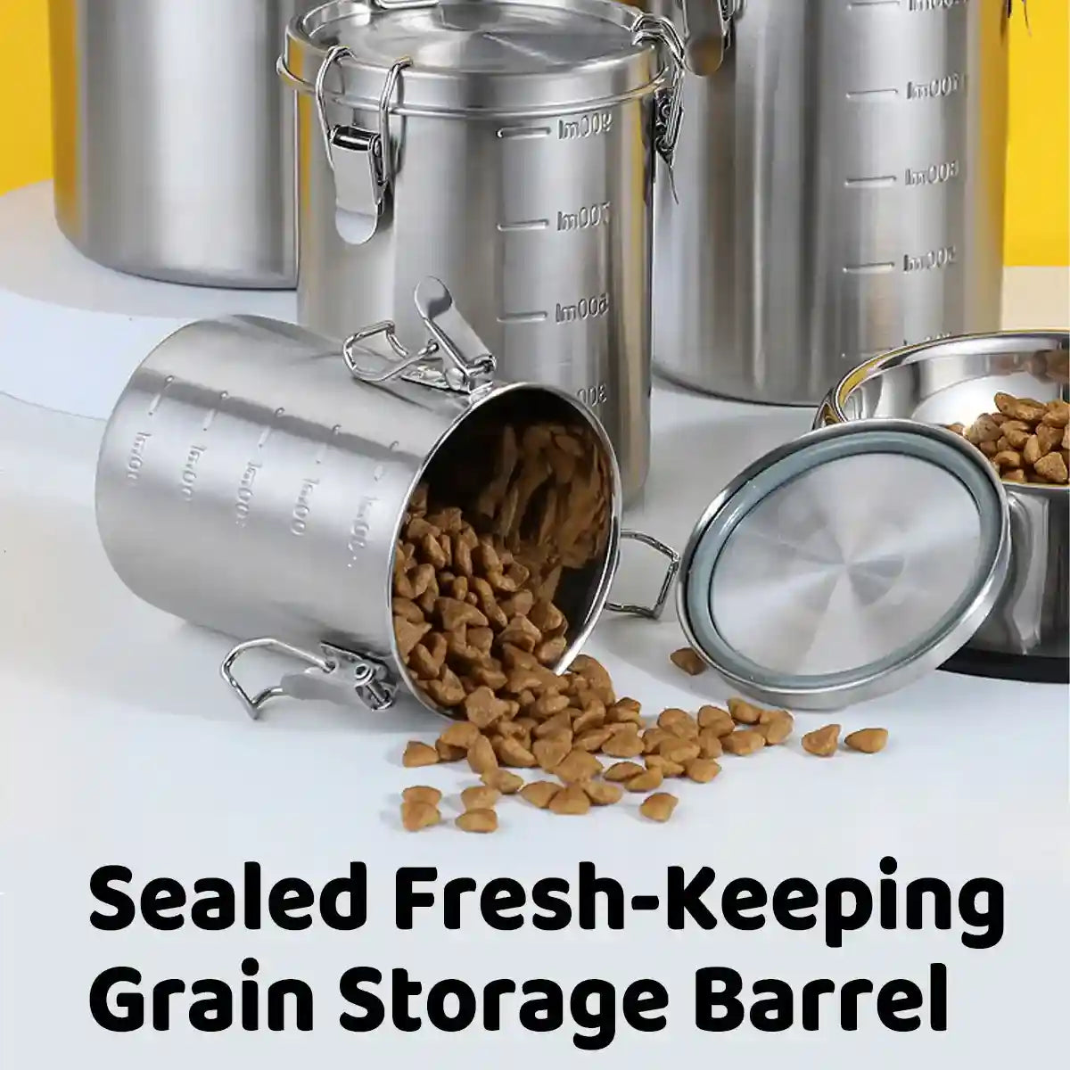 Stainless Steel Pet Food Storage Container with Airtight Locking Clips