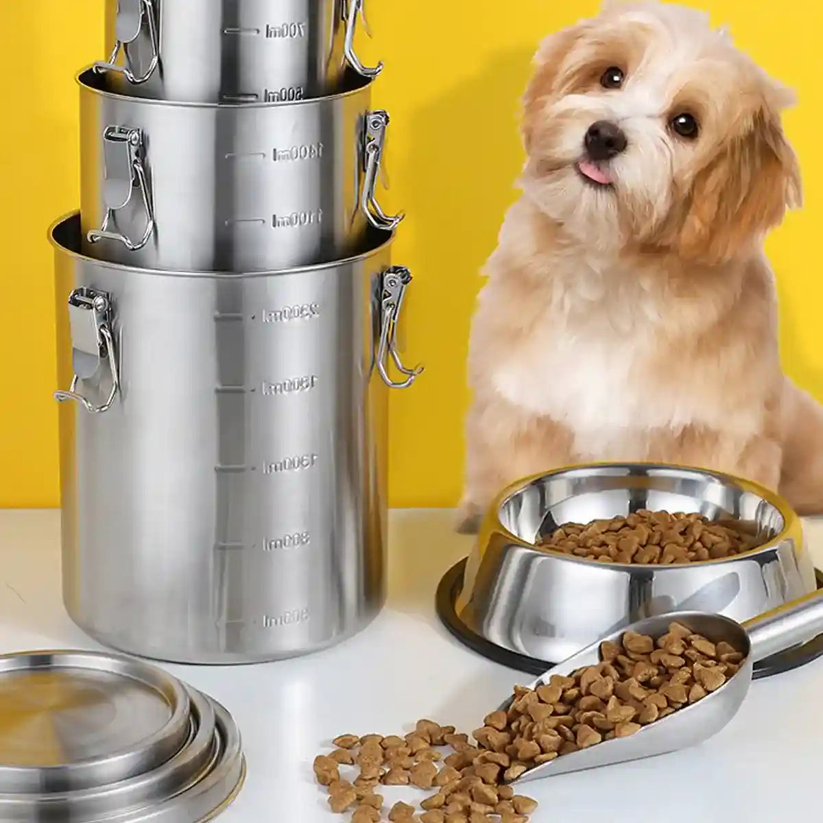 Stainless Steel Pet Food Storage Container with Airtight Locking Clips