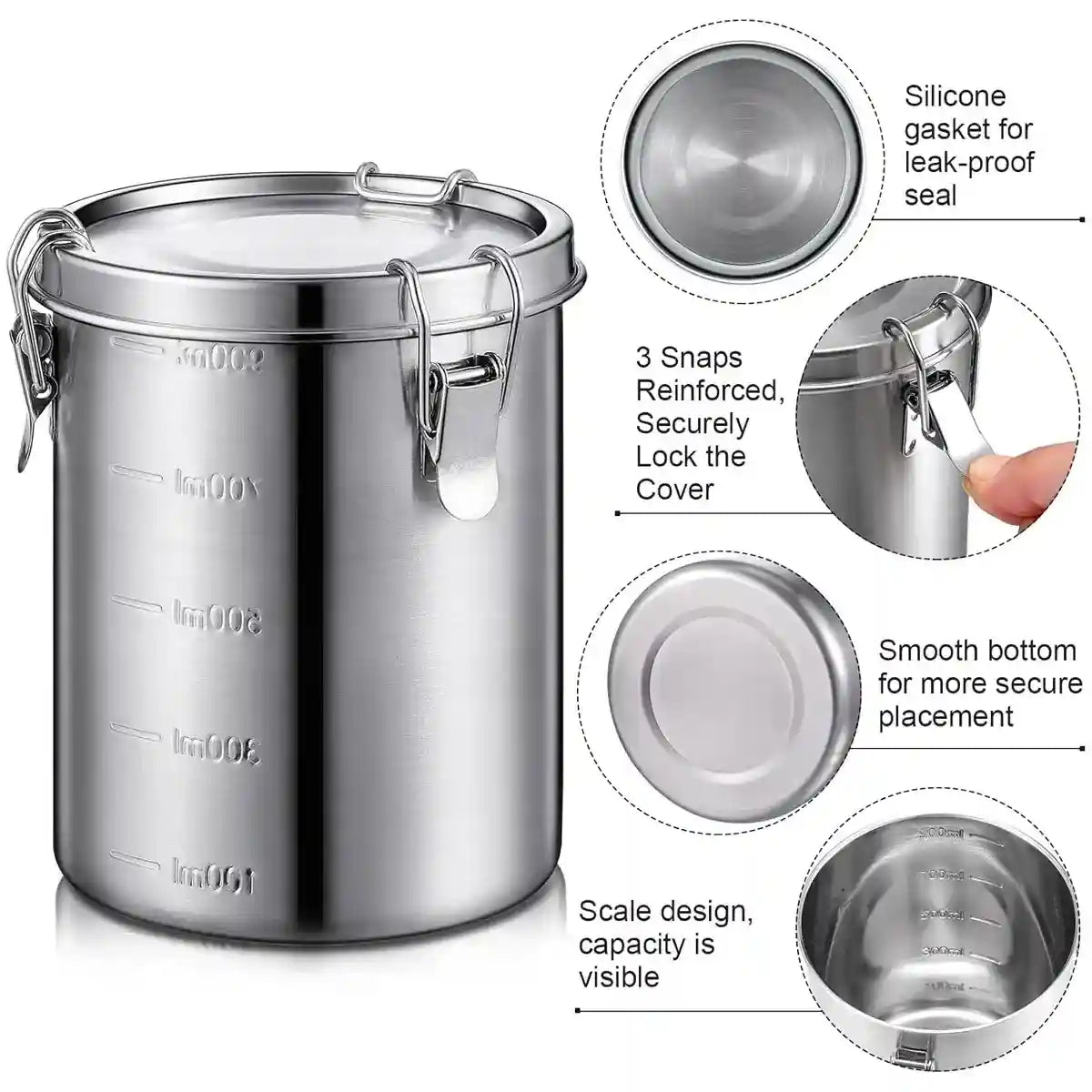Stainless Steel Pet Food Storage Container with Airtight Locking Clips