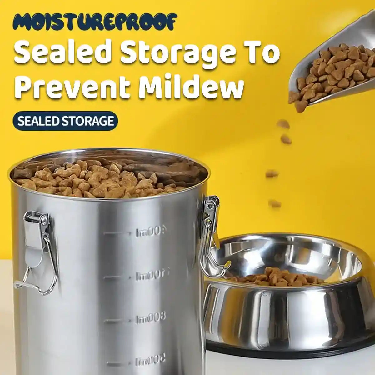 Stainless Steel Pet Food Storage Container with Airtight Locking Clips