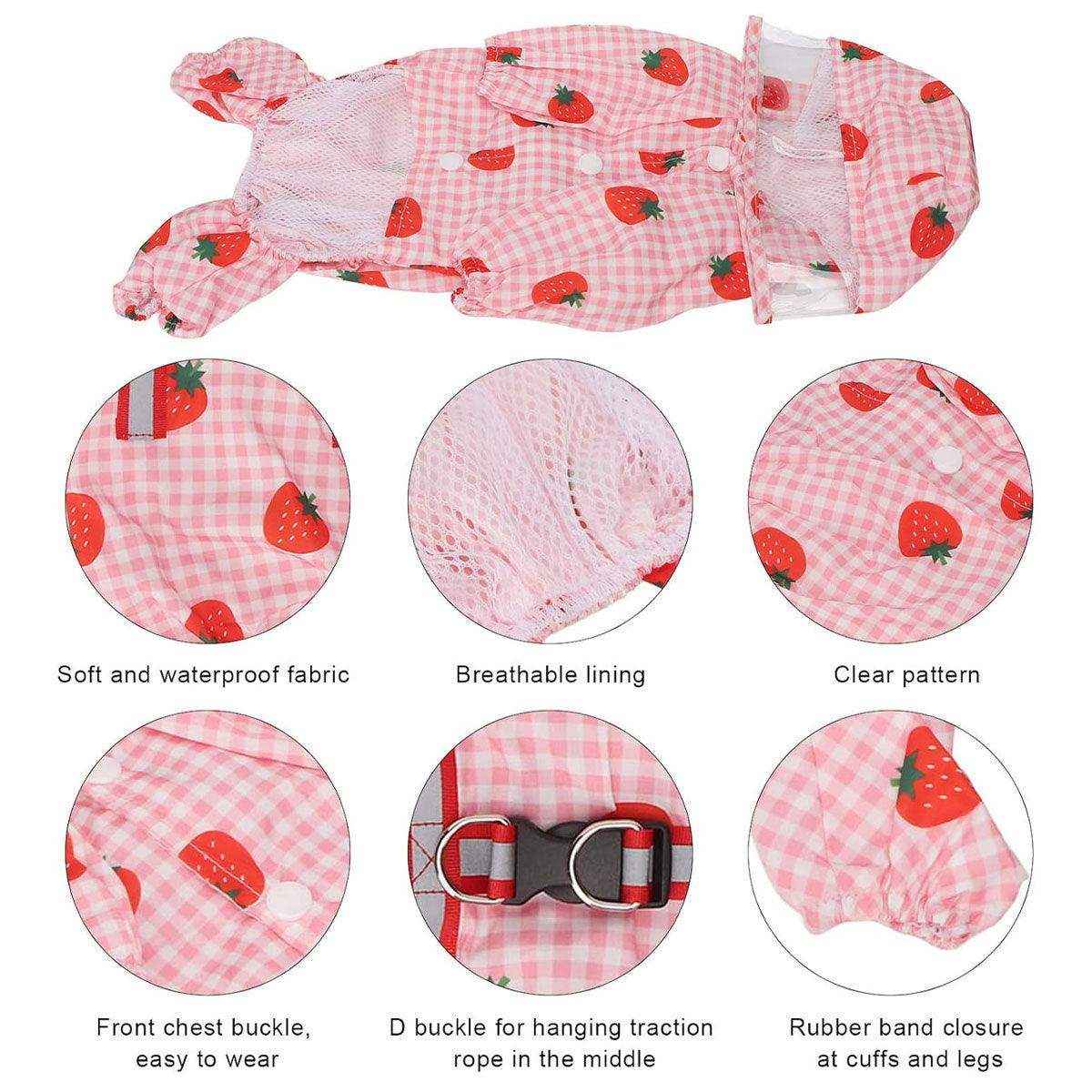 Strawberry Plaid Dog Raincoat Waterproof Pet Jacket with Hood