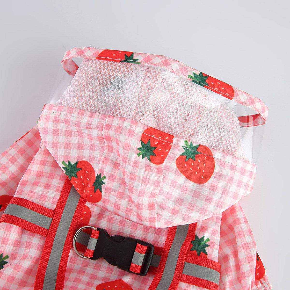 Strawberry Plaid Dog Raincoat Waterproof Pet Jacket with Hood