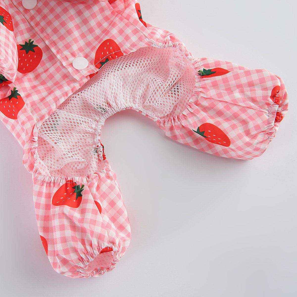 Strawberry Plaid Dog Raincoat Waterproof Pet Jacket with Hood