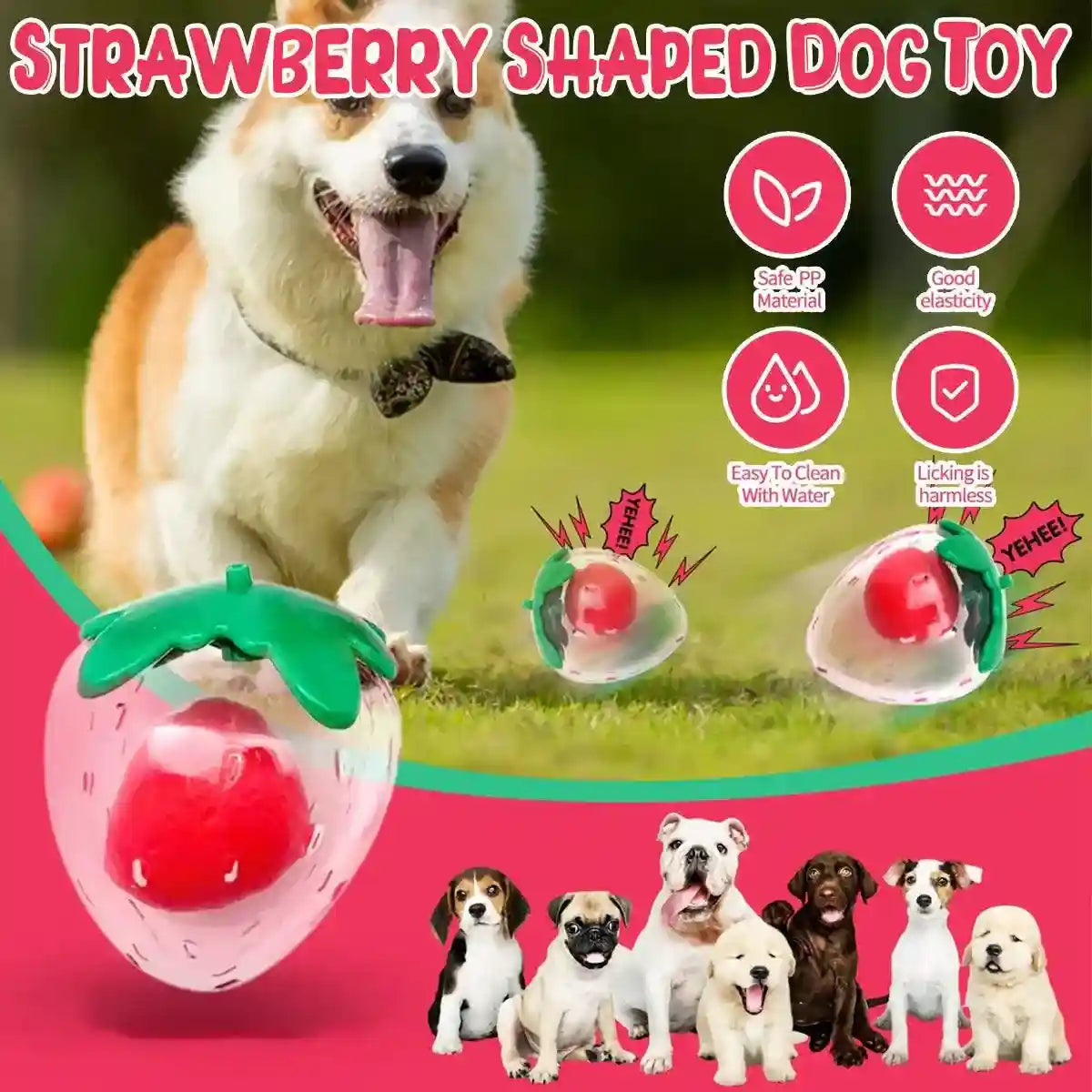 Strawberry Squeaky Dog Toy – Durable Chew Toy for Interactive Play