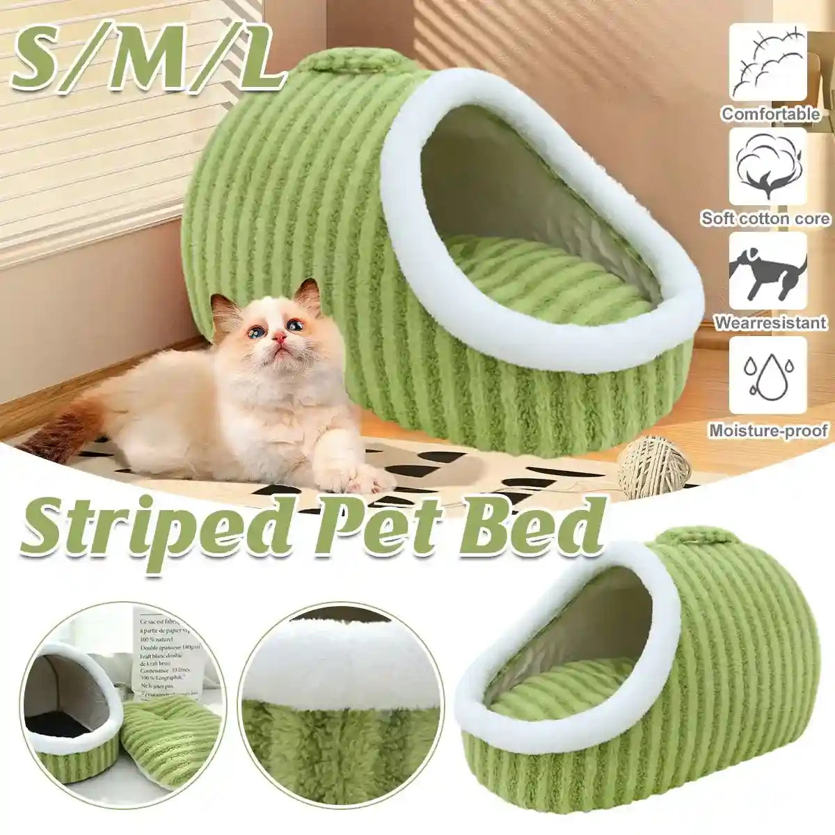 Striped Semi-Enclosed Pet Bed for Cats and Small Dogs