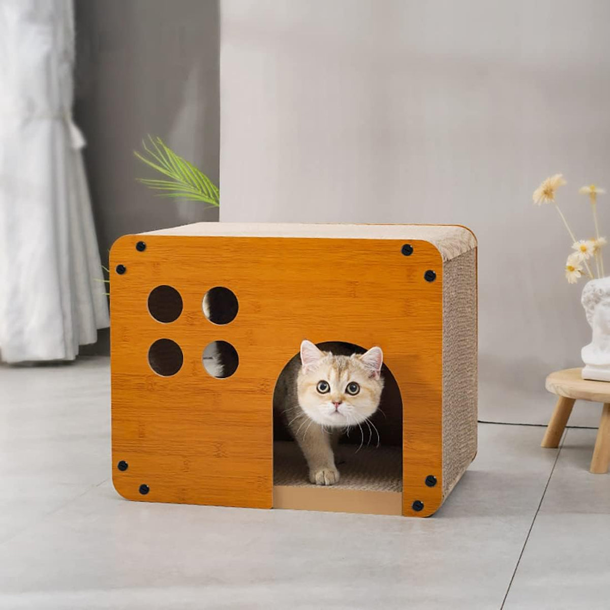 Cat Scratching Board 2 In 1 Wooden Cat Bed