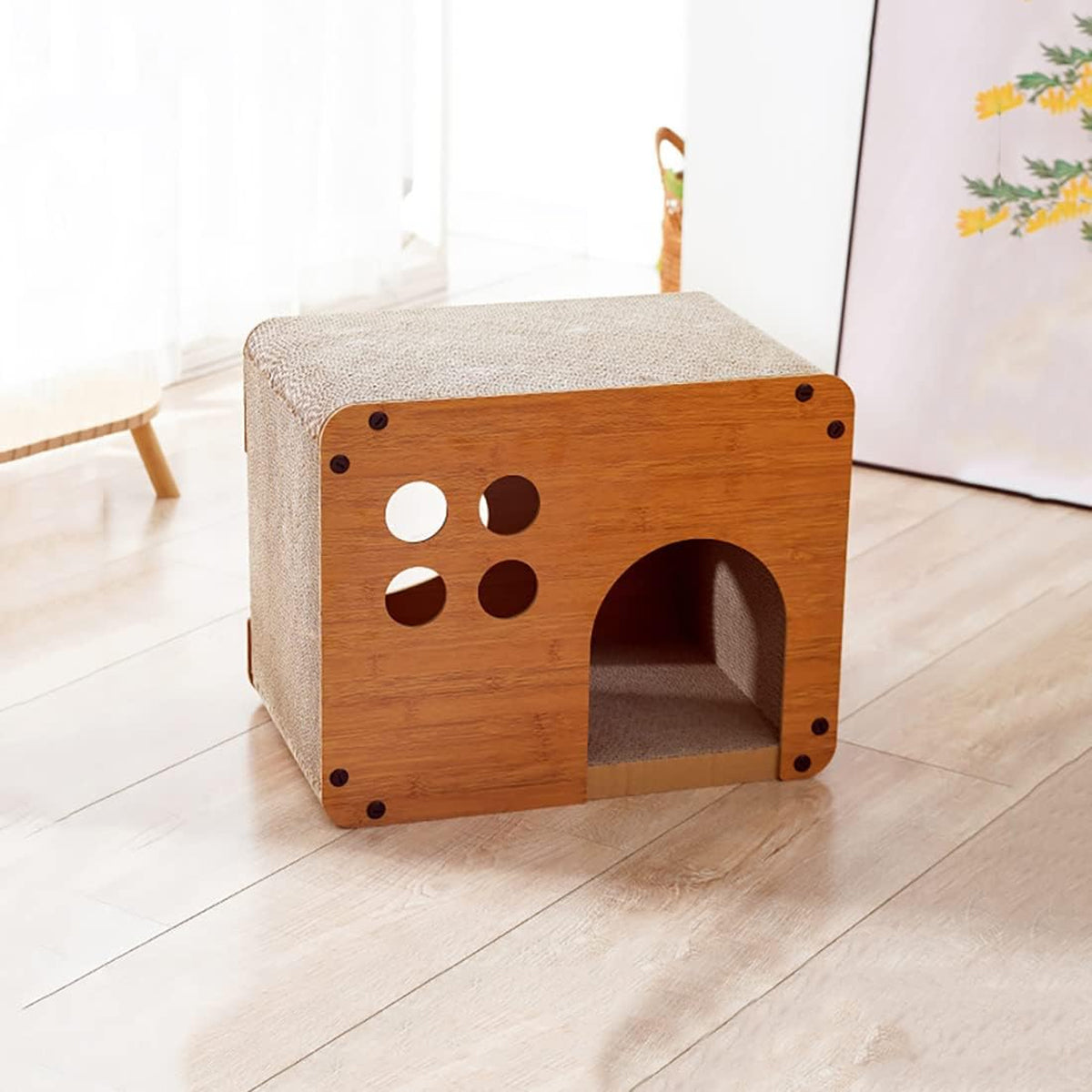 Cat Scratching Board 2 In 1 Wooden Cat Bed