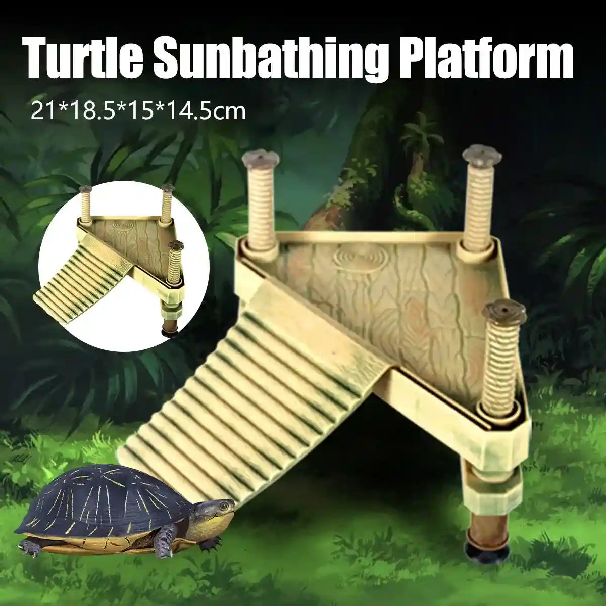 Turtle platform for basking in aquarium with anti-slip ramp